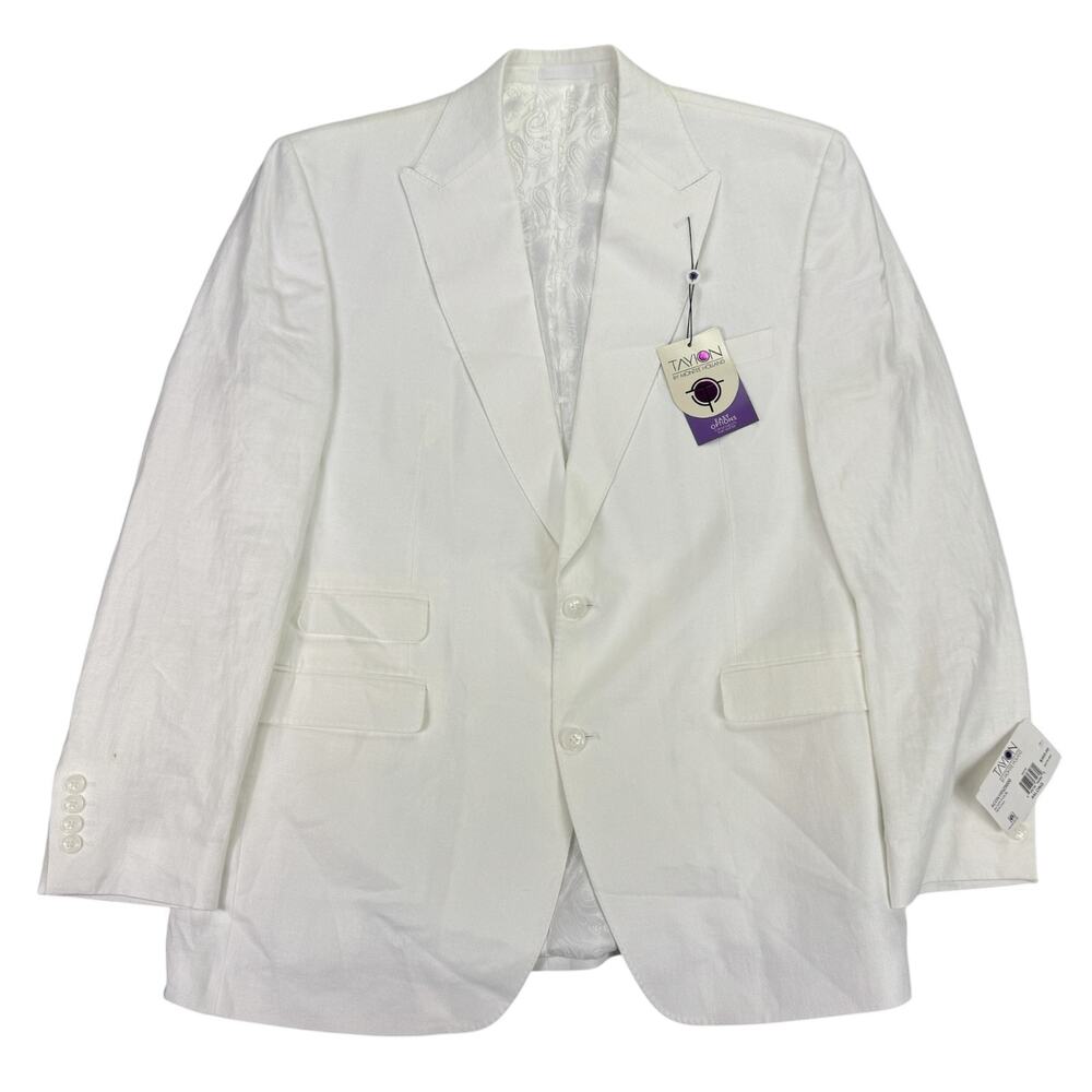 Tayion Mens Acontour Linen Cotton Herringbone Classic Fit Suit Jacket White 44L